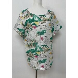 Cynthia Rowley Women Top 1X  Amalfi Coast Italy Townscape Green  Linen Casual